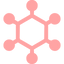 A pink hexagonal graphic with six circular nodes connected by lines, centered on a white background.