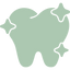 A mint green tooth icon with three white sparkle accents on a solid white background.